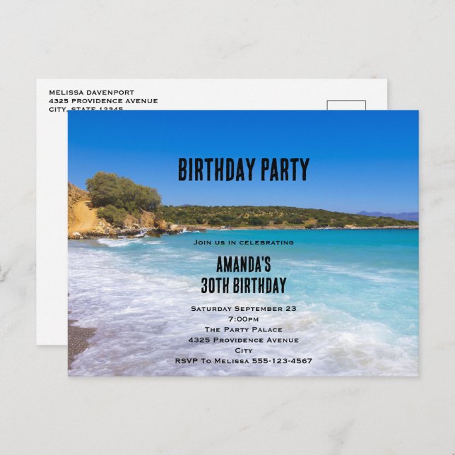 Tropical Beach Island Paradise Birthday Invitation Postcard (Front/Back)