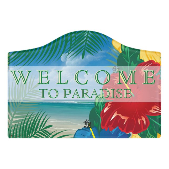 Tropical Beach Island Paradise Door Sign (Small Crest Front)