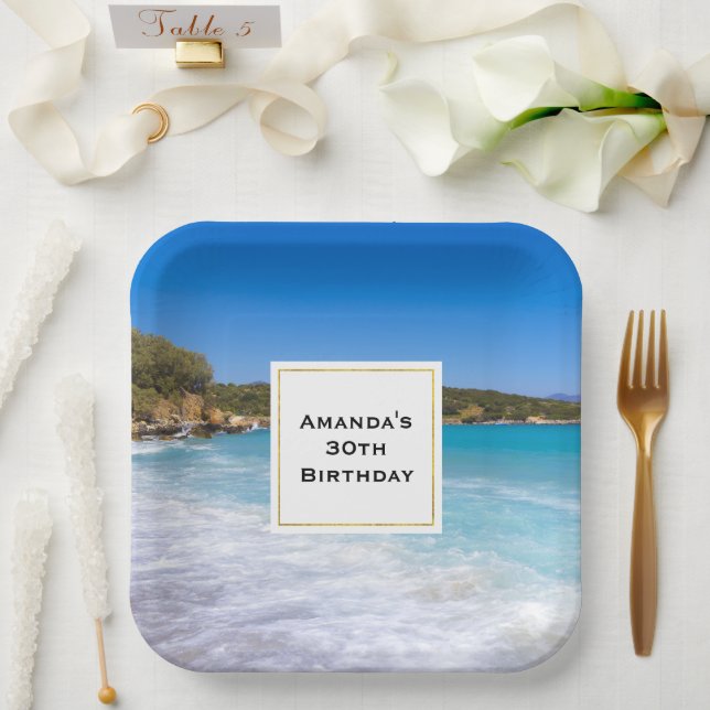 Tropical Beach Island Paradise Photo Birthday Paper Plates (Wedding)
