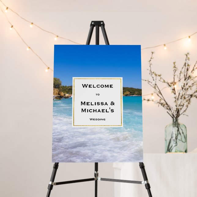 Tropical Beach Island Paradise Wedding Welcome Foam Board (In Situ (Stand))