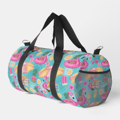 Tropical Beach Items Pink Flamingo Pattern Duffle Bag