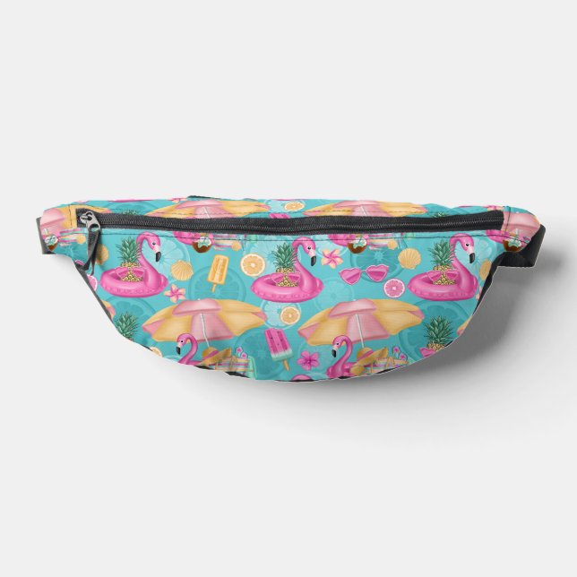 Tropical Beach Items Pink Flamingo Pattern Fanny Pack (Lay Down)