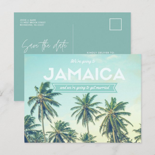 Tropical Beach Jamaica Wedding Save the Dates Announcement Postcard (Front/Back)