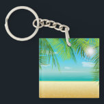Tropical Beach Keychain<br><div class="desc">Picture yourself on the beach with this design featuring a tropical beach scene complete with palm trees, sand and surf.</div>