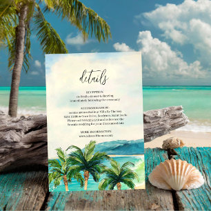 Tropical Beach Lagoon Palm Trees Wedding Details Enclosure Card