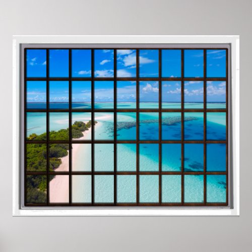 Tropical Beach Lattice Window View Poster