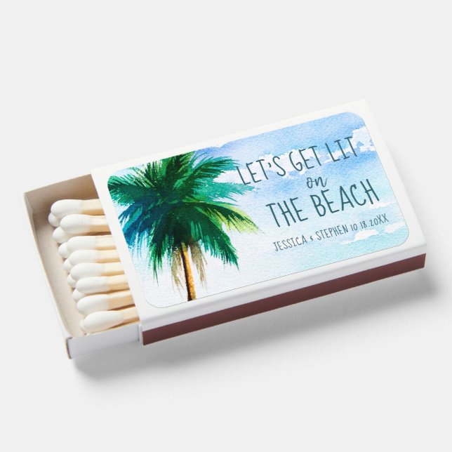 Tropical Beach Let's Get Lit Personalized Favor Matchboxes (Front Open)