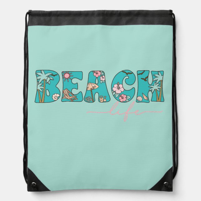 Tropical Beach Life Drawstring Bag (Front)