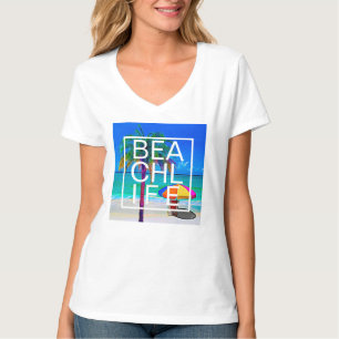 Tropical Beach Life Palm Modern Stacked Typography T-Shirt