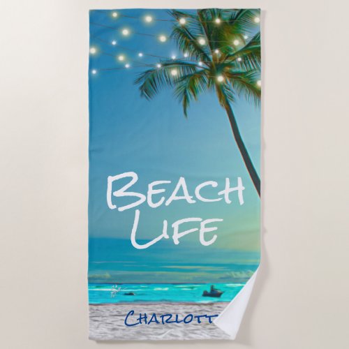 Tropical Beach Life Palm Trees Beach Blue Ocean Beach Towel