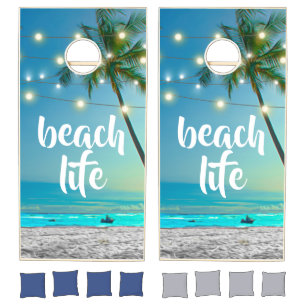 Tropical Beach Life Palms String Lights Modern Cornhole Set