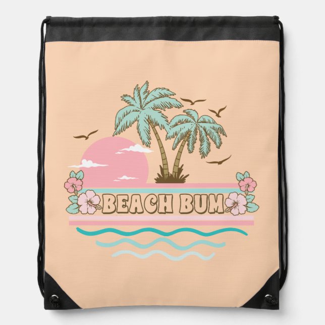 Tropical Beach Life Summer Fun Drawstring Bag (Front)