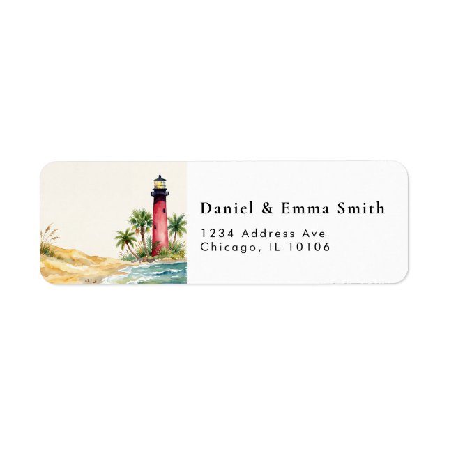 Tropical Beach Lighthouse Return Address Label (Front)