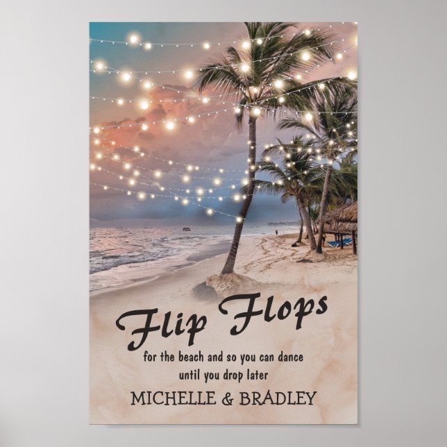 Tropical Beach Lights Flip Flops Wedding Poster (Front)
