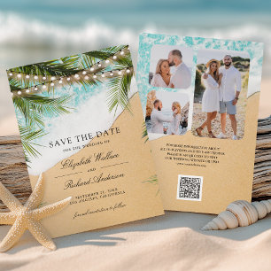Tropical Beach Lights Photo QR Code Wedding Save The Date