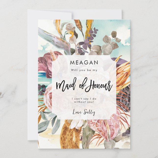 tropical beach maid of honor proposal card (Front)