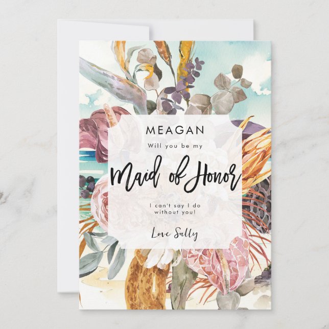 tropical beach maid of honor proposal card (Front)