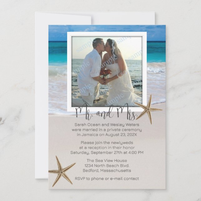 Tropical Beach Marriage Announcement With Photo (Front)
