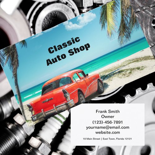 Tropical Beach Mechanic Classic Car Business Card