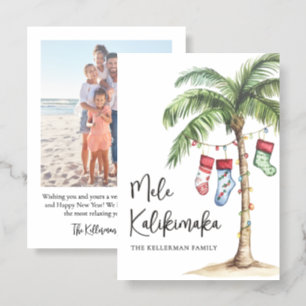 Tropical Beach Mele Kalikimaka Christmas Holiday Letterpress Photo Cards