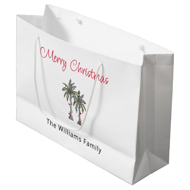 Tropical Beach Merry Christmas Palm Trees  Large Gift Bag (Front Angled)