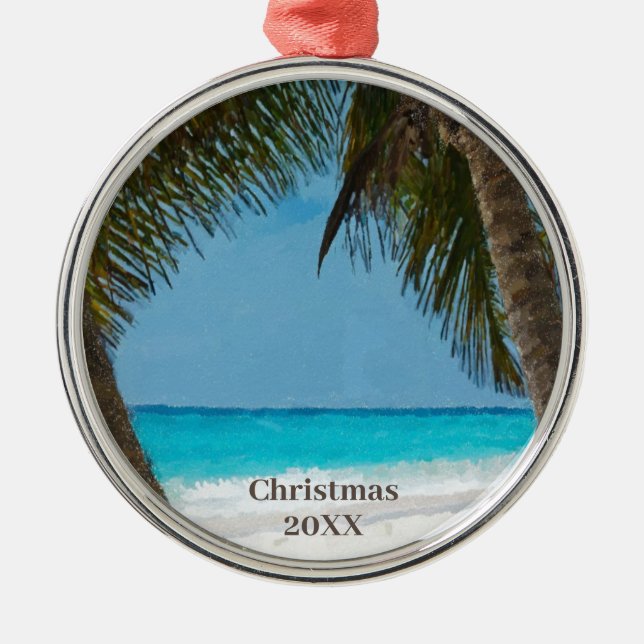 Tropical Beach Metal Ornament (Front)