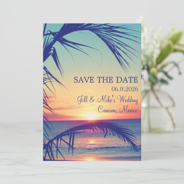 Tropical Beach Mexico Wedding Save the Date (Standing Front)