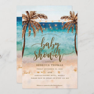tropical beach modern baby shower invitation