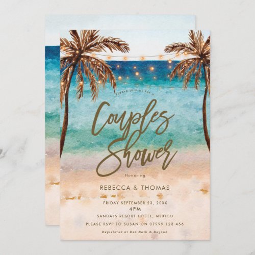 tropical beach modern couples shower invitation