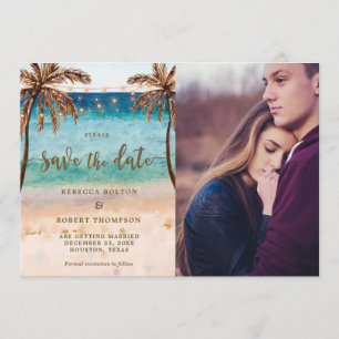 tropical beach modern save the date photo card