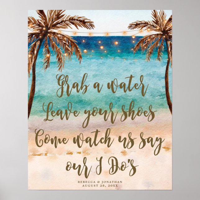 tropical beach modern wedding sign poster (Front)