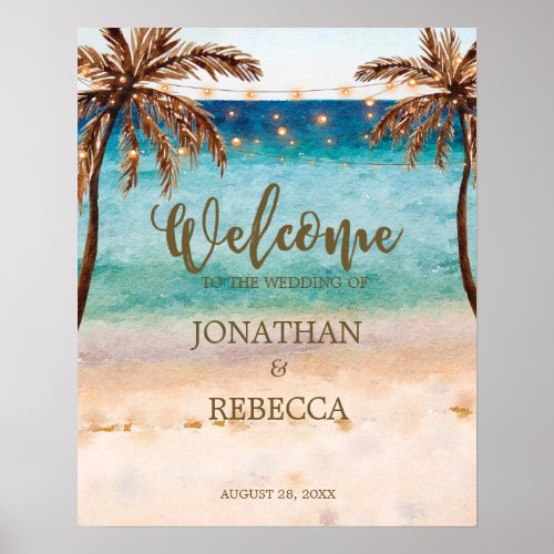 tropical beach modern wedding welcome sign poster