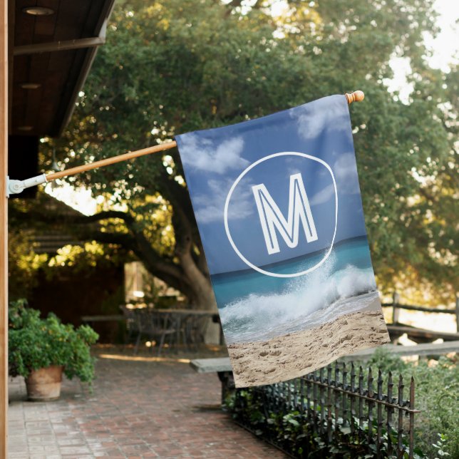 Tropical Beach Monogram House Flag (In SItu)