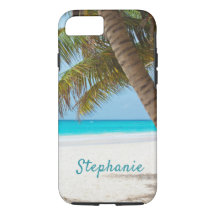 Tropical Beach Monogram Palm Tree Turquoise Cool