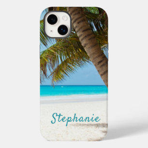 Tropical Beach Monogram Palm Tree Turquoise Cool Case-Mate iPhone 14 Plus Case