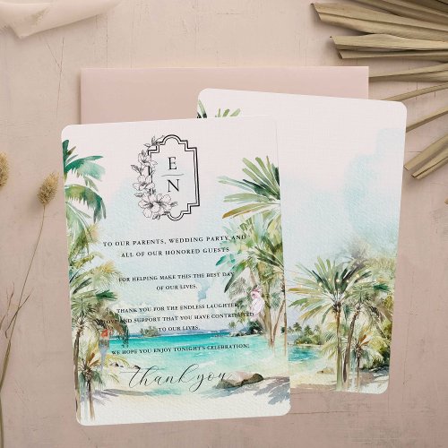 Tropical Beach  Monogram Wedding Table Thank You Menu