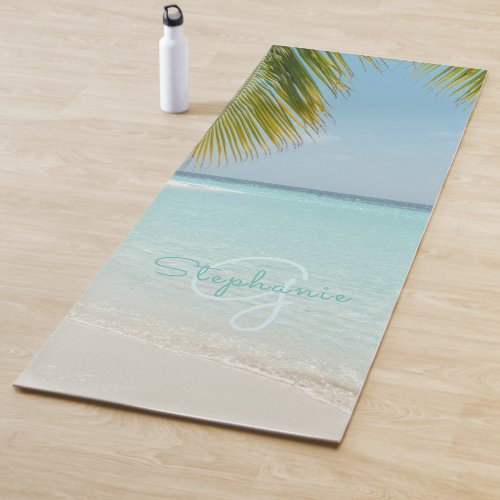 Tropical Beach Monogramed Elegant Palm Tree Yoga Mat