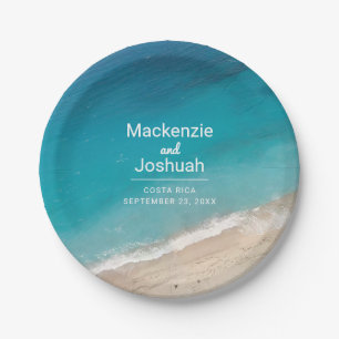 Tropical Beach Moody Turquoise Custom Wedding Paper Plates