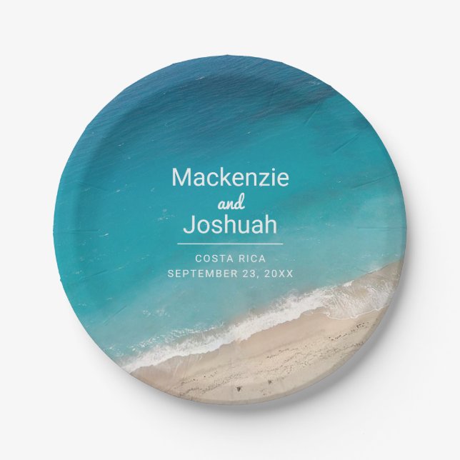 Tropical Beach Moody Turquoise Custom Wedding Paper Plates (Front)