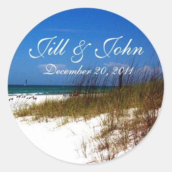 Tropical Beach Names And Date Wedding Sticker by epclarke at Zazzle