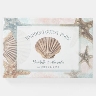 Tropical Beach Nautical Starfish Seashell Wedding Guest Book