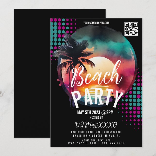Tropical Beach Night Event Party Bar Club Flyer Invitation (Front/Back)