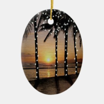 Tropical Beach Night Lights Ornament by ChristmasBellsRing at Zazzle
