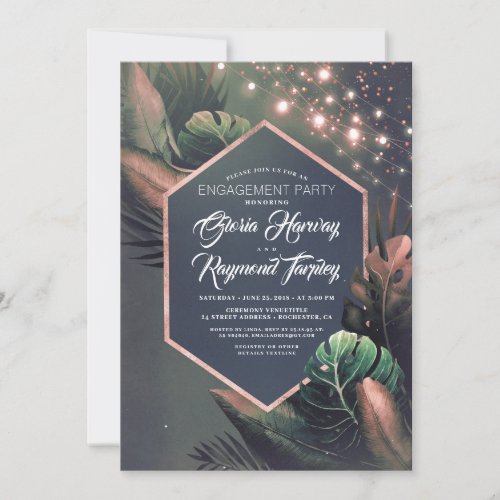 Tropical Beach Night Pink Engagement Party Invitation
