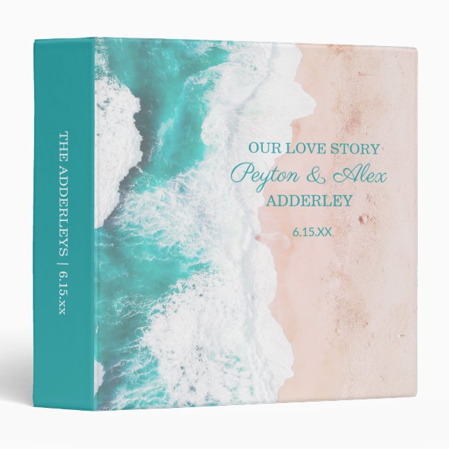 Tropical Beach Ocean Bride Groom Wedding   3 Ring Binder (Front/Spine)