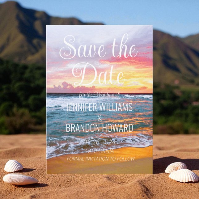 Tropical Beach Ocean Coastal QR Code Wedding Save The Date (Creator Uploaded)
