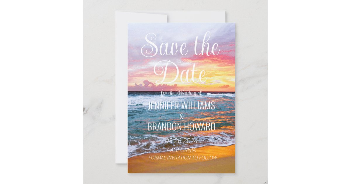Tropical Beach Ocean Coastal QR Code Wedding Save The Date