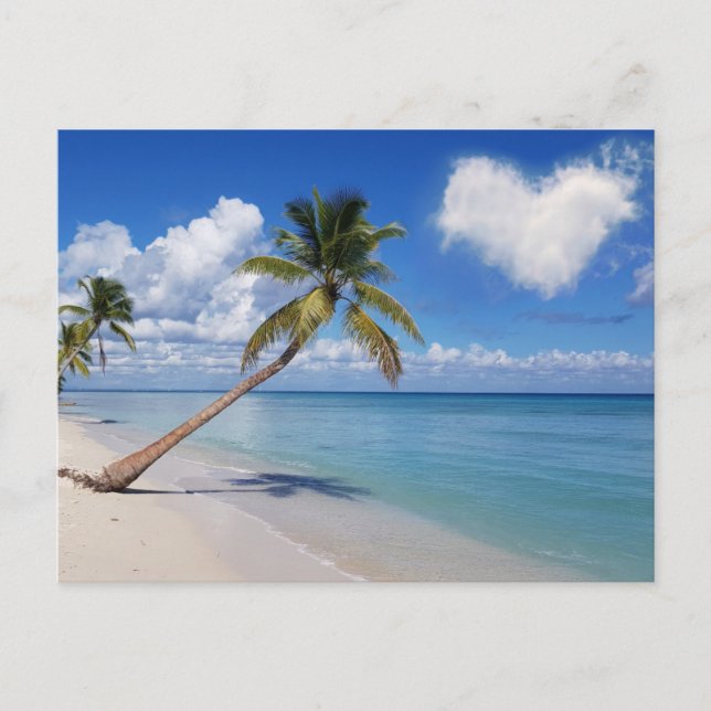 Tropical Beach Ocean Palm Tree Heart Cloud Postcard (Front)
