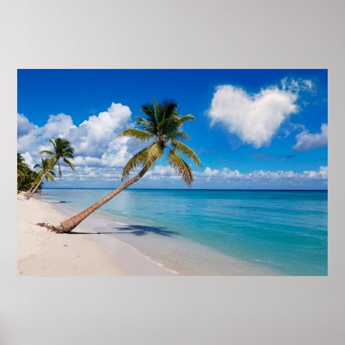 Tropical Beach Ocean Palm Tree Heart Cloud  Poster