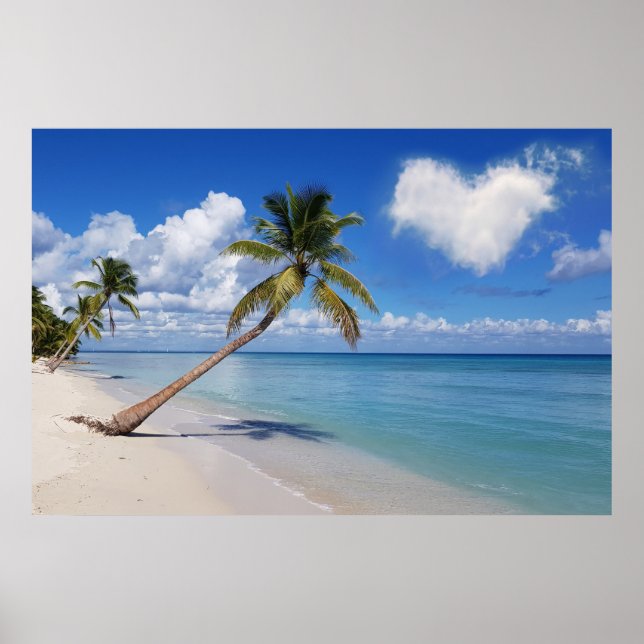 Tropical Beach Ocean Palm Tree Heart Cloud  Poster (Front)